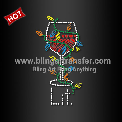 Bling Christmas Wine Iron On Crystal Transfer for Sweater
