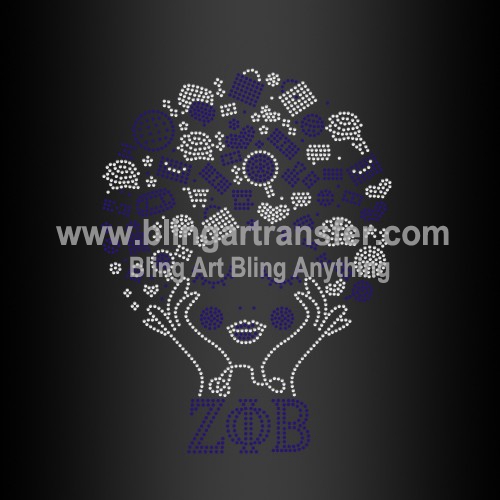 Custom Zeta Phi Beta Afro Girl Hotfix Rhinestone Lady Transfer