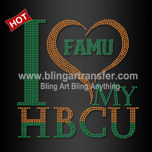 I Love FAMU HBCU Rhinestone Heat Transfer