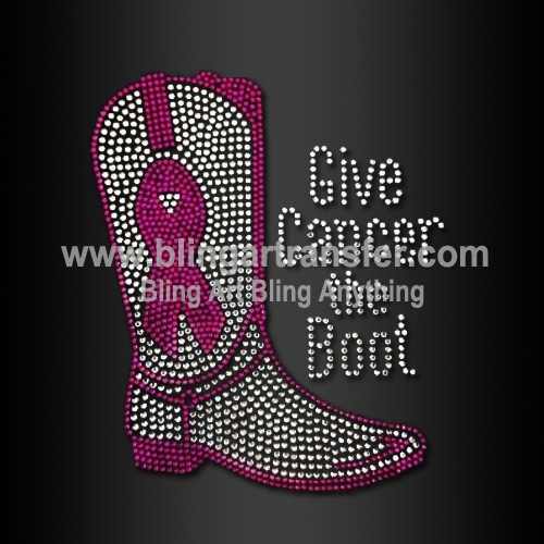 Hot Sale Give Cancer the Boot Rhinestone Iron on Transfer Ribbon for Shirts