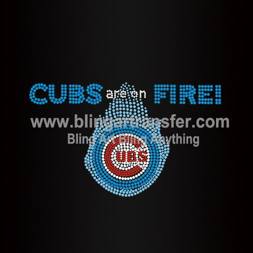 Cubs Iron On Fire Rhinestones Heat Transfers