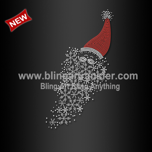 Wholesale 2018 Christmas Rhinestone Trasnfer Santa Hat with Snowflakes Iron on for Garment