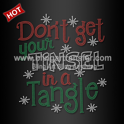Wholesale Iron on Christmas Crystal Don't Get Your Tinsel in a Tangle Rhinestone Transfer
