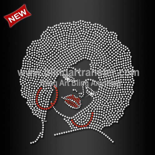 Hot Sale Afro Lady Rhinestone Hotfix Transfer For Garment Bags