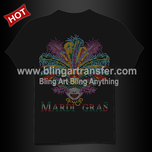 Custom Mardi Gras Lady Rhinestone Transfer Designs Hotfix Motif For Woman Shirts - Image 2