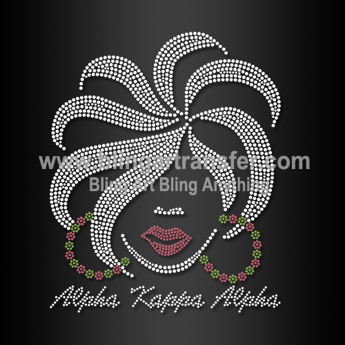 Popular Alpha Kappa Alpha Rhinestone Applique Transfer Afro Girl for Woman Shirts