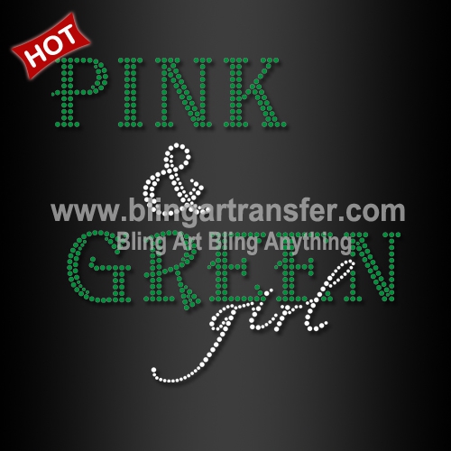 Hot fix Pink & Green Girl Rhinestone Transfers AKA Design Wholesale