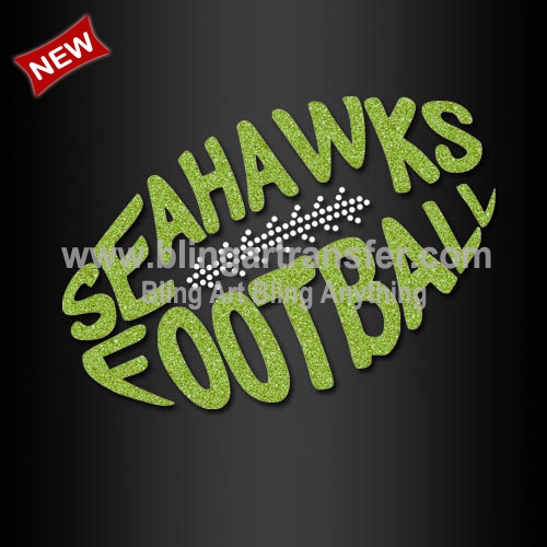 Hot Sale Seahawks Glitter Iron on Transfer Rhinestone Applique for Football Shirts