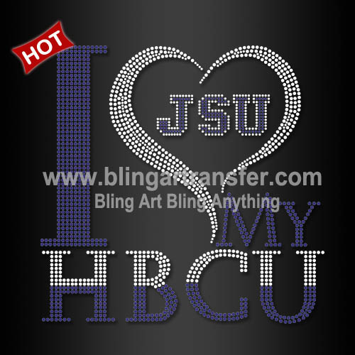 Custom JSU Design I Love HBCU Crystal Rhinestone Transfer
