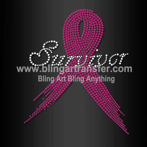 Rhinestone Iron-on Breast Cancer Ribbon Survivor Motif for Apparels