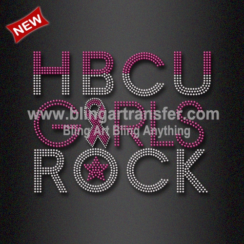 Hot Sale Rhinestone Transfer Designs HBCU Girls Rock Breast Cancer Awareness