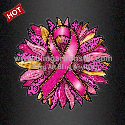 Breast Cancer Awareness Pink Ribbon Sunflower DTF Heat Transfers
