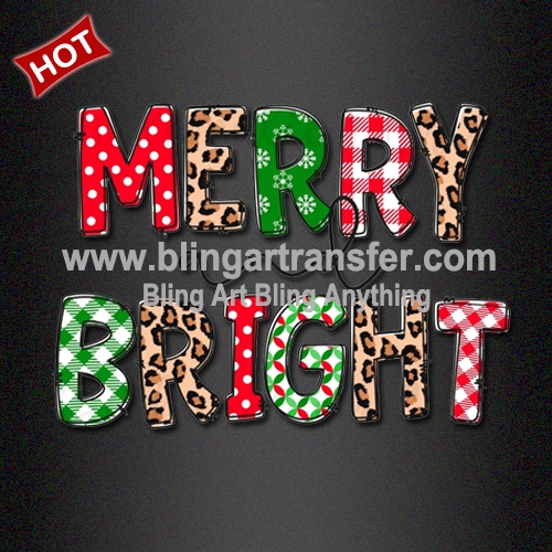 Merry Bright Christmas Design Iron On Transfers for Shirts