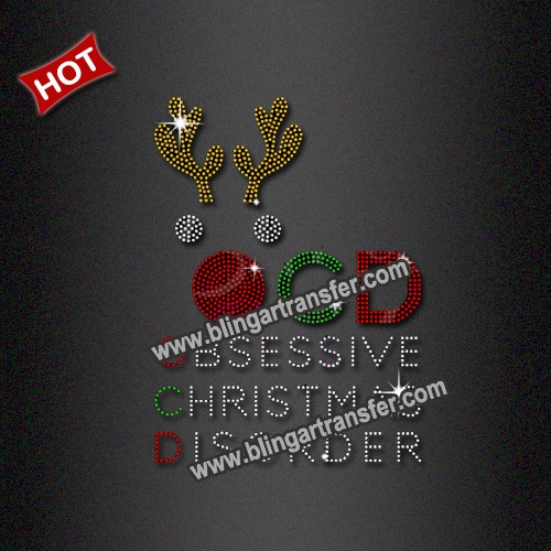 OCD - Obsessive Christmas Disorder Rhinestone Sparkly  Transfers