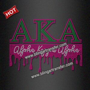 AKA Sorority Pink Drip Bling Rhinestone Transfer For Shirts