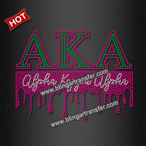 AKA Sorority Pink Drip Bling Rhinestone Transfer For Shirts