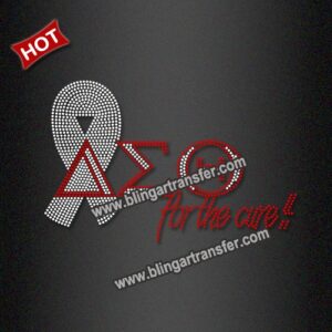 Red White Delta Sigma Theta For The Cure Breast Cancer Ribbon Rhinestone Heat Transfer DST Sorority Bling Hotfix Iron On Applique