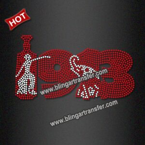 Red White AKA 1908 Wine Bottle Pouring Rhinestone Heat Transfer Alpha Kappa Alpha Sorority Bling Hotfix Iron On Applique