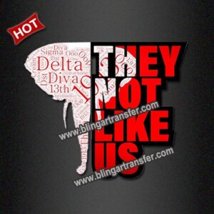 Red White Delta Sigma Theta DST They Not Like Us Word Cloud Elephant Rhinestone Heat Transfer Sorority Bling Hotfix Iron On Applique