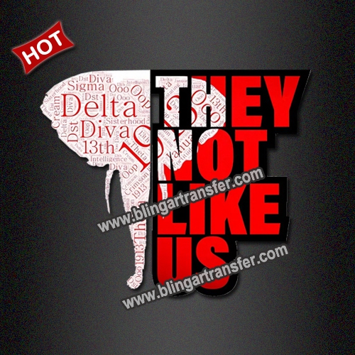 Red White Delta Sigma Theta DST They Not Like Us Word Cloud Elephant Rhinestone Heat Transfer Sorority Bling Hotfix Iron On Applique